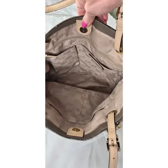 🎄 Michael Kors leather bag medium pewter grey tan gold - Picture 10 of 17